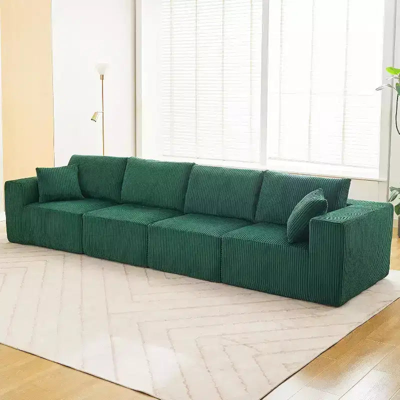 Divano componibile modulare a 4 posti con penisola, tessuto in velluto a coste, convertibile in letto, 348 cm