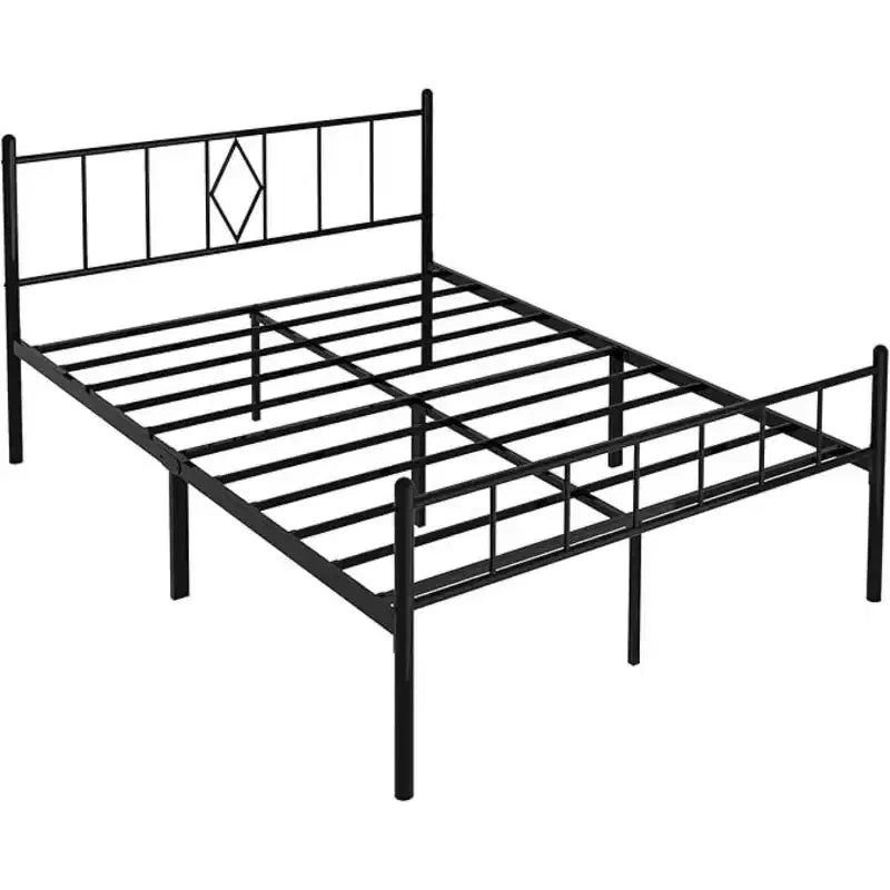 Struttura letto a piattaforma in metallo Full Size con testiera, pediera e contenitore sotto il letto