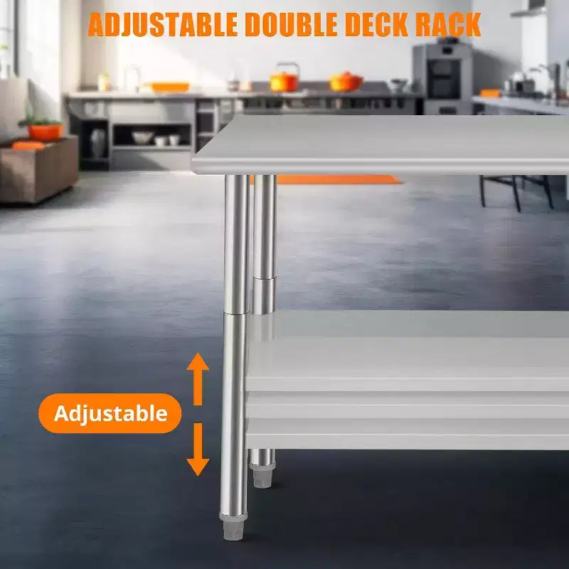 Tavolo da Lavoro da Cucina in Acciaio Inossidabile con Ripiano Regolabile