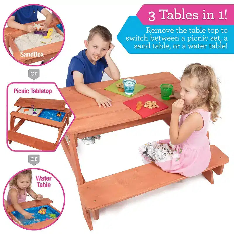 Tavolo convertibile per attività al coperto/aperto per bambini con piano rimovibile – Legno, 109 x 89 x 48 cm