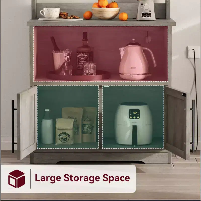 Scaffale da cucina per forni con mobile contenitore e prese di corrente