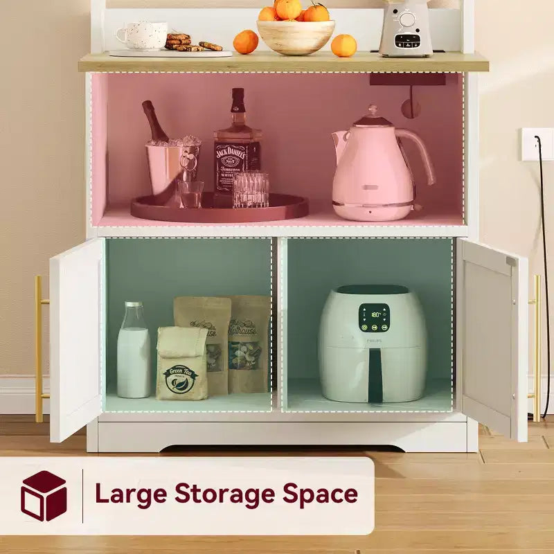 Scaffale da cucina per forni con mobile contenitore e prese di corrente
