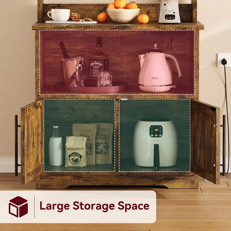 Scaffale da cucina per forni con mobile contenitore e prese di corrente