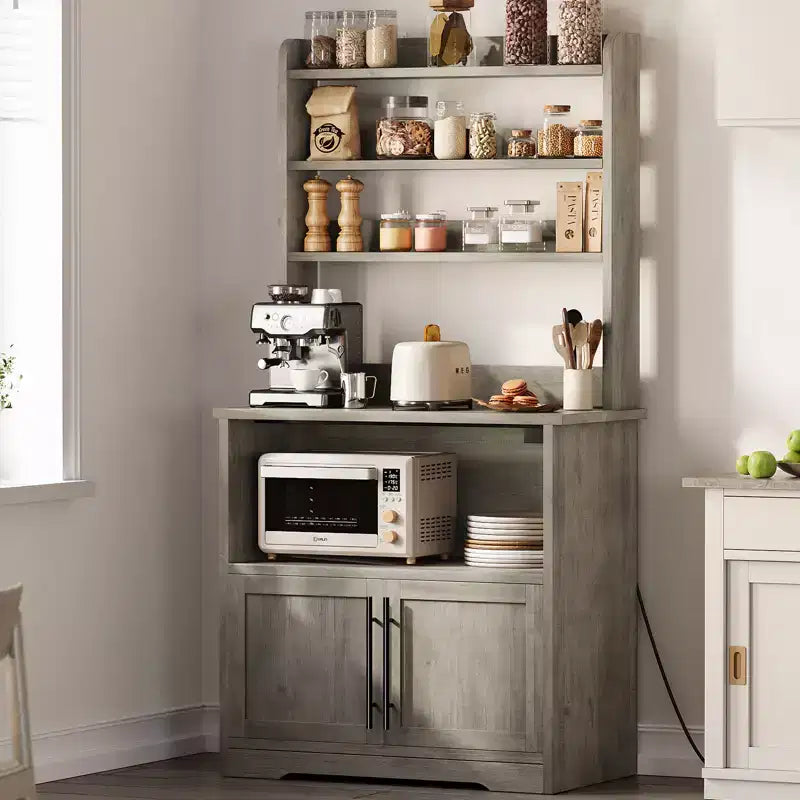 Scaffale da cucina per forni con mobile contenitore e prese di corrente