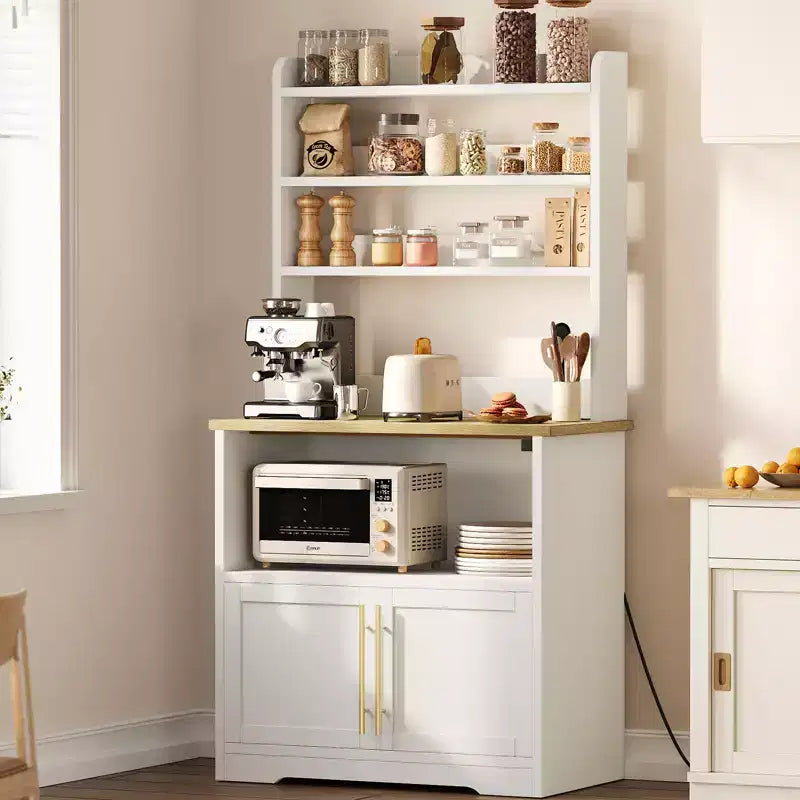 Scaffale da cucina per forni con mobile contenitore e prese di corrente