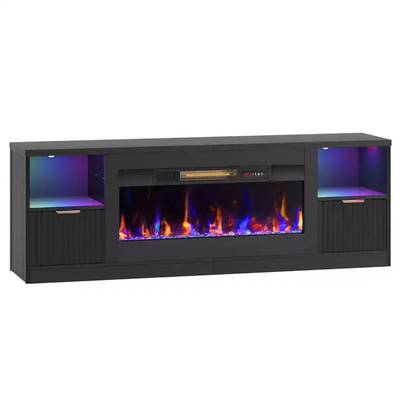 Mobile TV per caminetto scanalato lucido da 70" con caminetto elettrico da 36" e illuminazione a LED