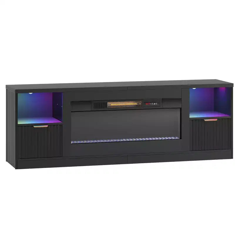 Mobile TV per caminetto scanalato lucido da 70" con caminetto elettrico da 36" e illuminazione a LED