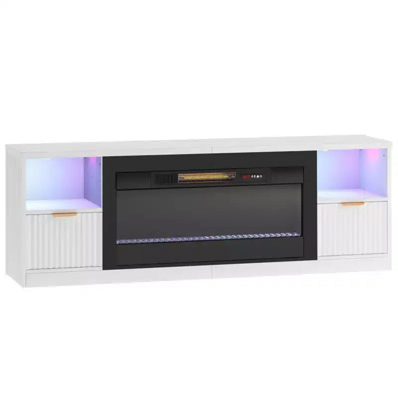 Mobile TV per caminetto scanalato lucido da 70" con caminetto elettrico da 36" e illuminazione a LED
