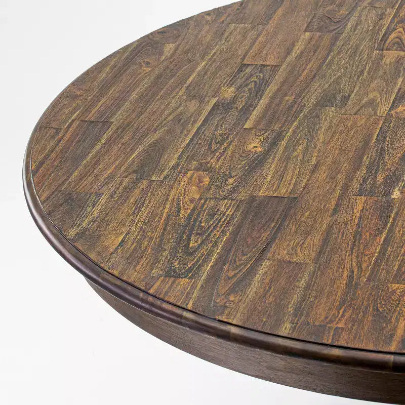 Tavolo da pranzo rotondo con base a piedistallo, legno di caucciù
