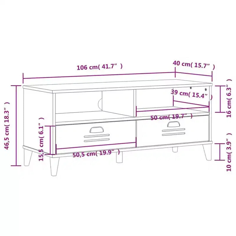 Mobile Porta TV – Legno massello di pino, 106 cm (L) x 40 cm (P) x 46,5 cm (A), Adatto per TV fino a 48", Grigio Antracite