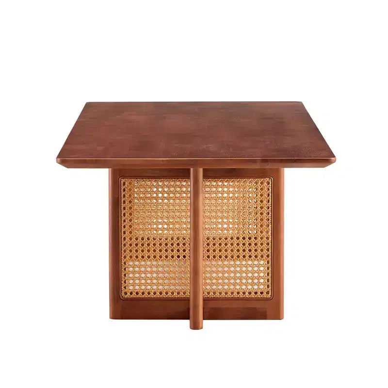 Tavolino da caffè in rattan – Legno massello rettangolare, 120 cm L x 60 cm P x 40 cm H, Naturale/Marrone