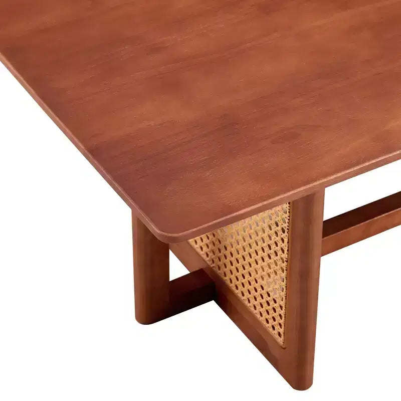 Tavolino da caffè in rattan – Legno massello rettangolare, 120 cm L x 60 cm P x 40 cm H, Naturale/Marrone