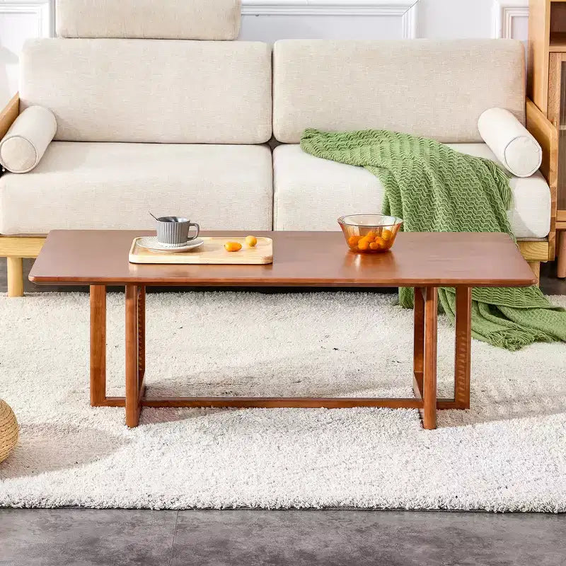 Tavolino da caffè in rattan – Legno massello rettangolare, 120 cm L x 60 cm P x 40 cm H, Naturale/Marrone
