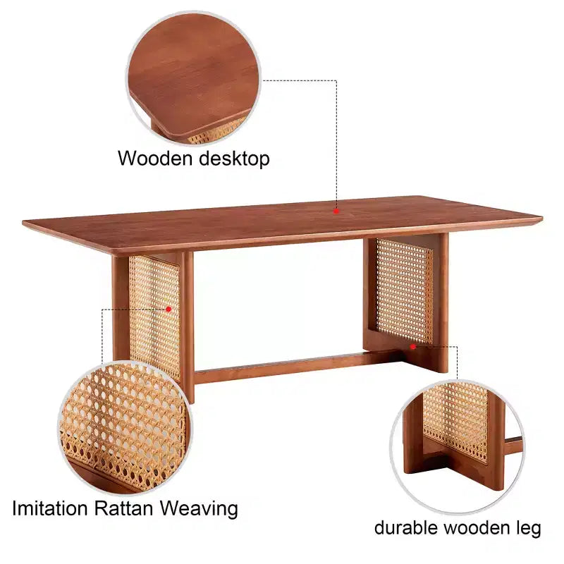 Tavolino da caffè in rattan – Legno massello rettangolare, 120 cm L x 60 cm P x 40 cm H, Naturale/Marrone