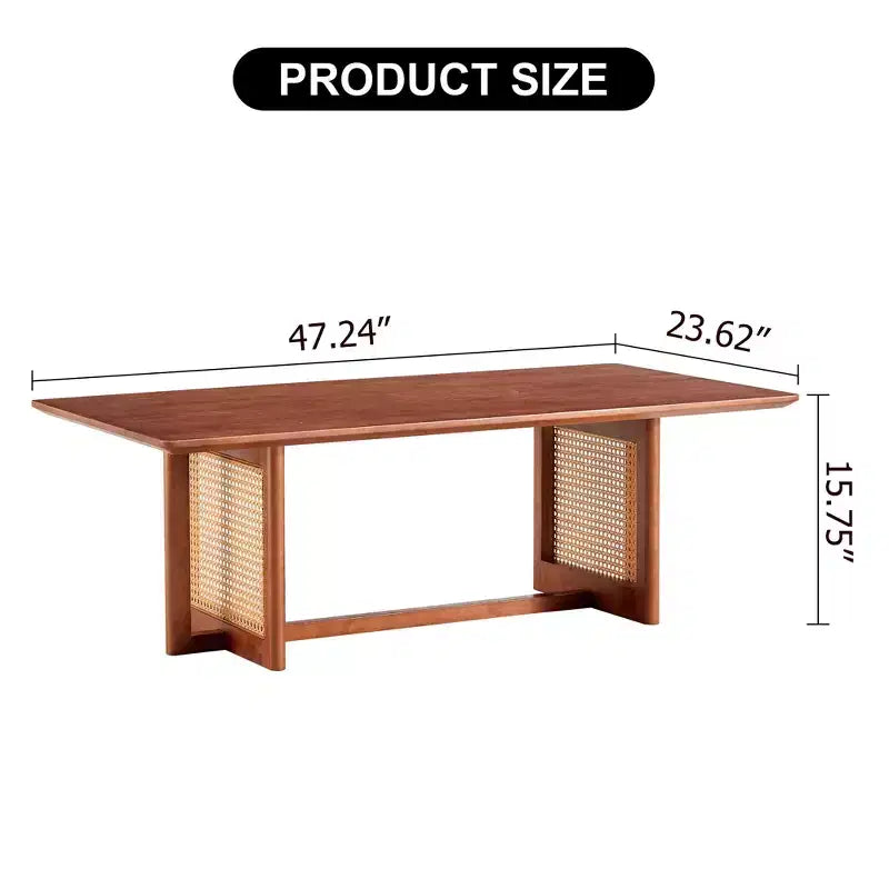 Tavolino da caffè in rattan – Legno massello rettangolare, 120 cm L x 60 cm P x 40 cm H, Naturale/Marrone