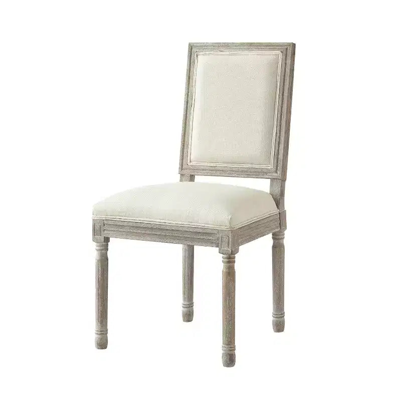 Sedia da pranzo senza braccioli in lino con finitura in legno anticato spazzolato – Set da 2, 95 cm H x 55 cm L x 50 cm P