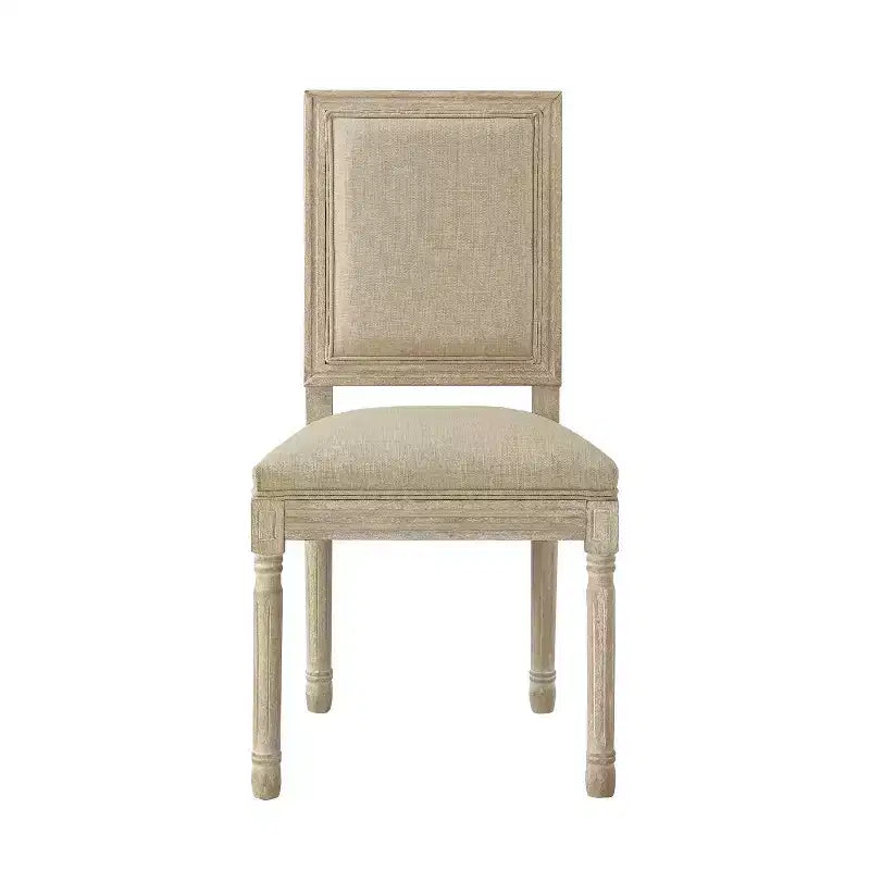 Sedia da pranzo senza braccioli in lino con finitura in legno anticato spazzolato – Set da 2, 95 cm H x 55 cm L x 50 cm P