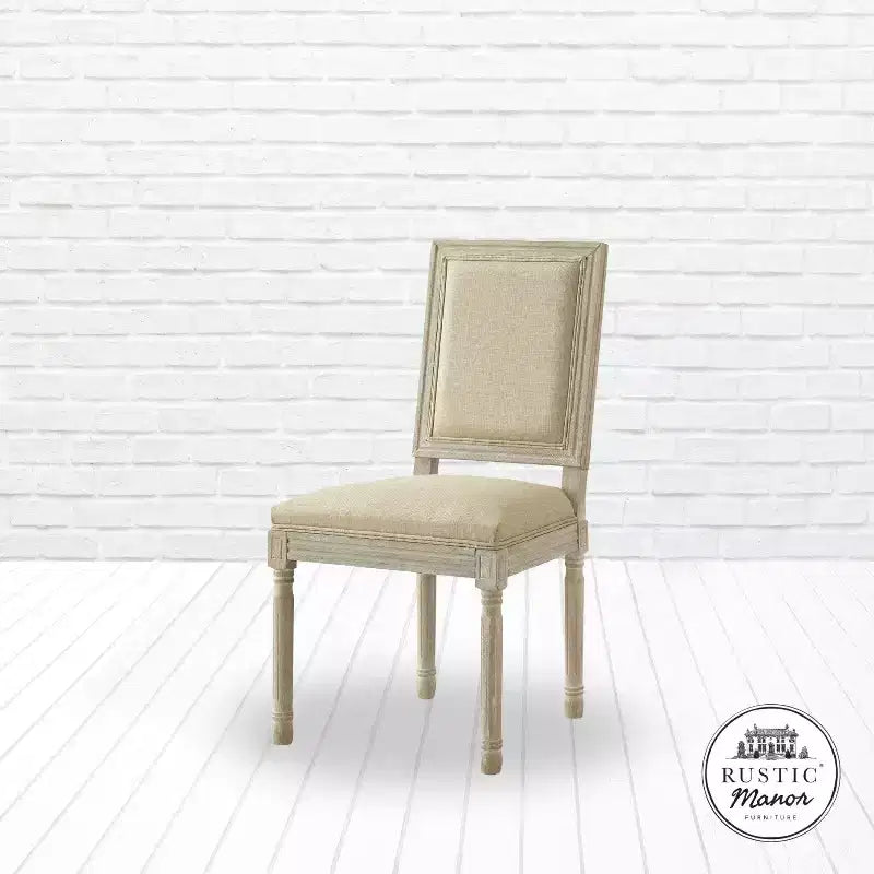 Sedia da pranzo senza braccioli in lino con finitura in legno anticato spazzolato – Set da 2, 95 cm H x 55 cm L x 50 cm P