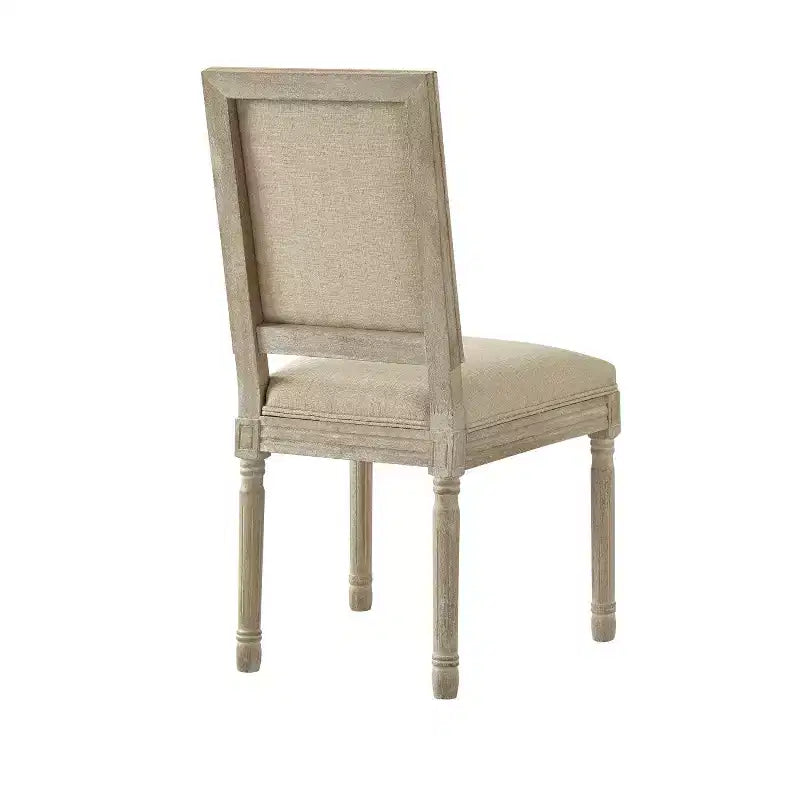 Sedia da pranzo senza braccioli in lino con finitura in legno anticato spazzolato – Set da 2, 95 cm H x 55 cm L x 50 cm P
