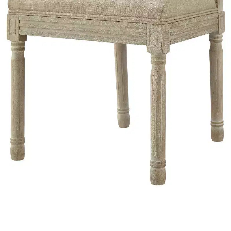 Sedia da pranzo senza braccioli in lino con finitura in legno anticato spazzolato – Set da 2, 95 cm H x 55 cm L x 50 cm P