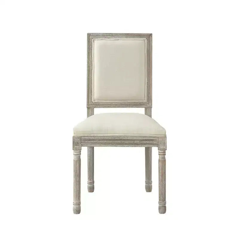 Sedia da pranzo senza braccioli in lino con finitura in legno anticato spazzolato – Set da 2, 95 cm H x 55 cm L x 50 cm P
