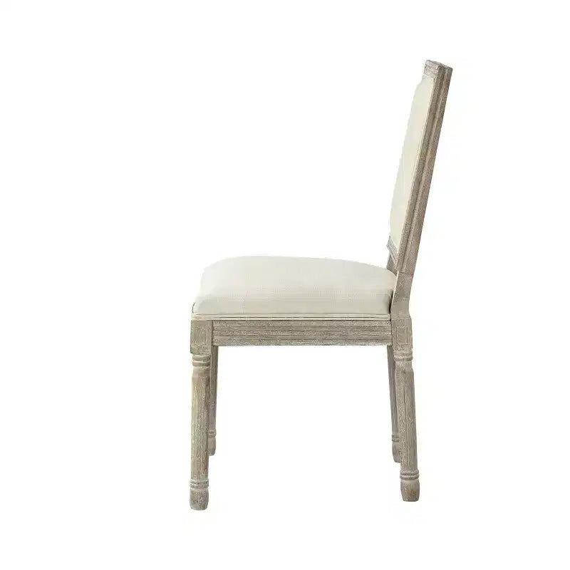 Sedia da pranzo senza braccioli in lino con finitura in legno anticato spazzolato – Set da 2, 95 cm H x 55 cm L x 50 cm P