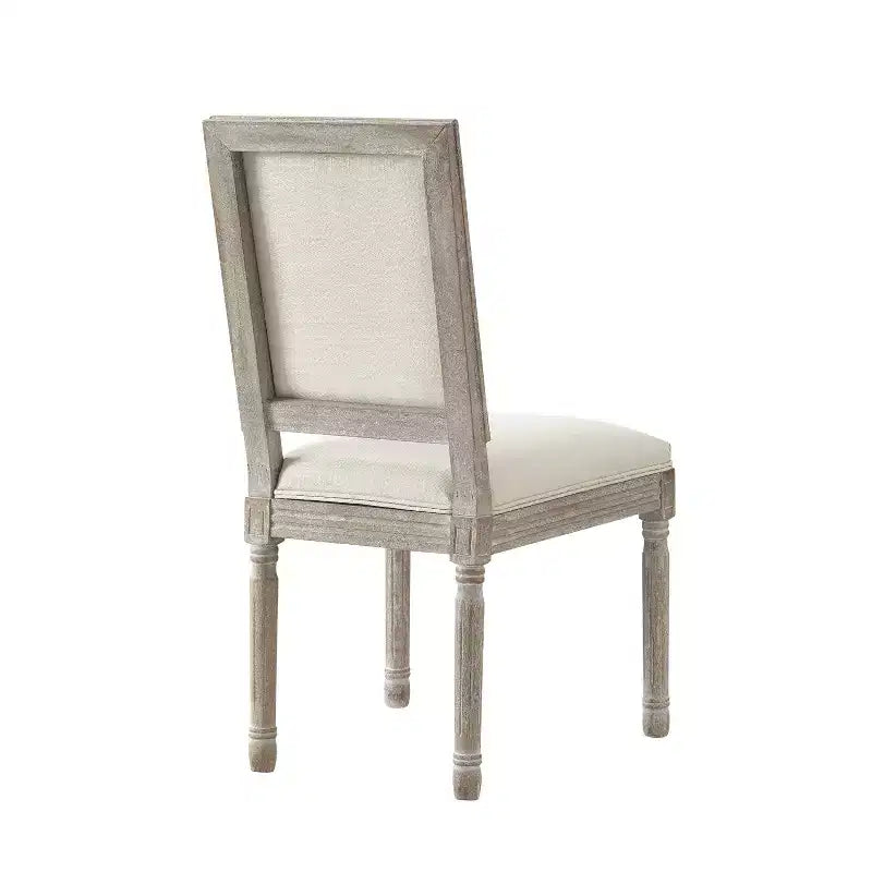 Sedia da pranzo senza braccioli in lino con finitura in legno anticato spazzolato – Set da 2, 95 cm H x 55 cm L x 50 cm P