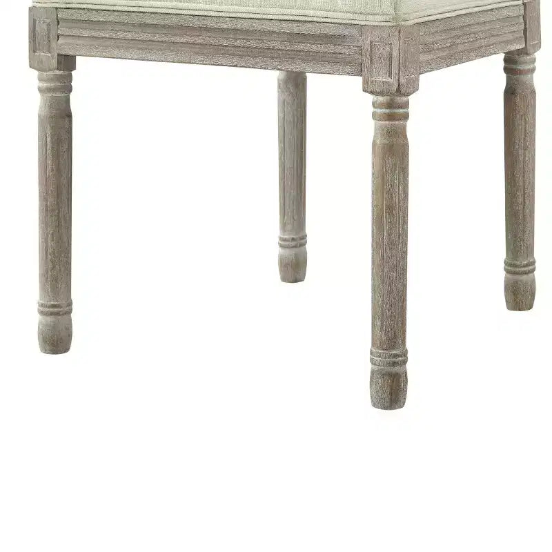 Sedia da pranzo senza braccioli in lino con finitura in legno anticato spazzolato – Set da 2, 95 cm H x 55 cm L x 50 cm P