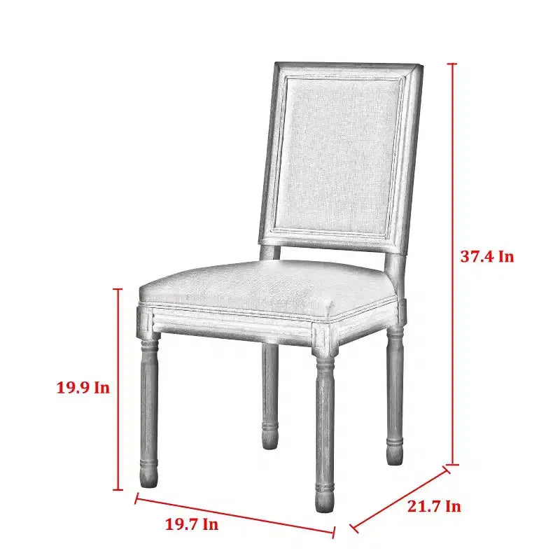 Sedia da pranzo senza braccioli in lino con finitura in legno anticato spazzolato – Set da 2, 95 cm H x 55 cm L x 50 cm P
