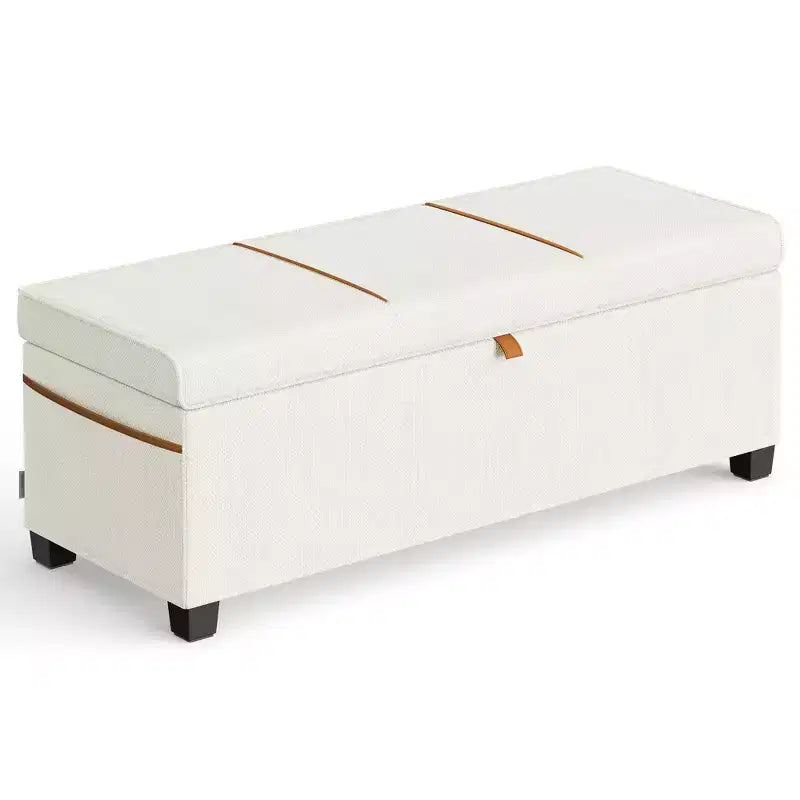 Panca contenitore pouf – 110 cm L x 40 cm P x 40 cm A, capacità 102 litri, ciniglia e telaio in acciaio, beige