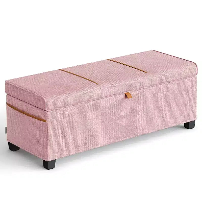 Panca contenitore pouf – 110 cm L x 40 cm P x 40 cm A, capacità 102 litri, ciniglia e telaio in acciaio, beige