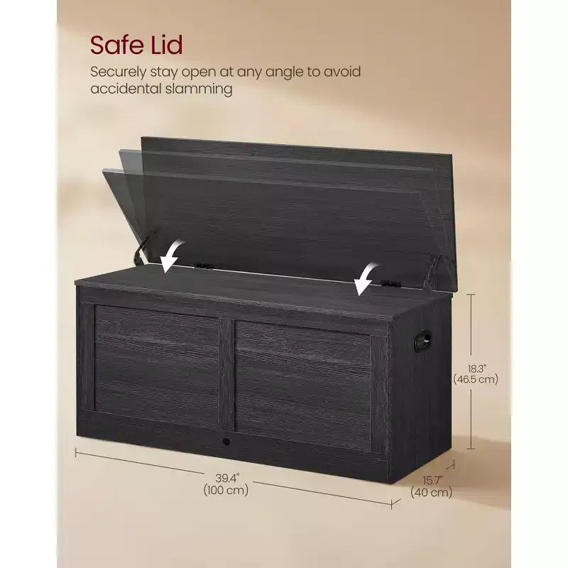 Cassapanca in legno con coperchio di sicurezza – 100 cm L x 40 cm P x 46,5 cm A, MDF, Grigio Scuro