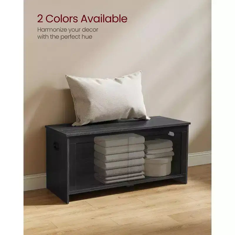 Cassapanca in legno con coperchio di sicurezza – 100 cm L x 40 cm P x 46,5 cm A, MDF, Grigio Scuro