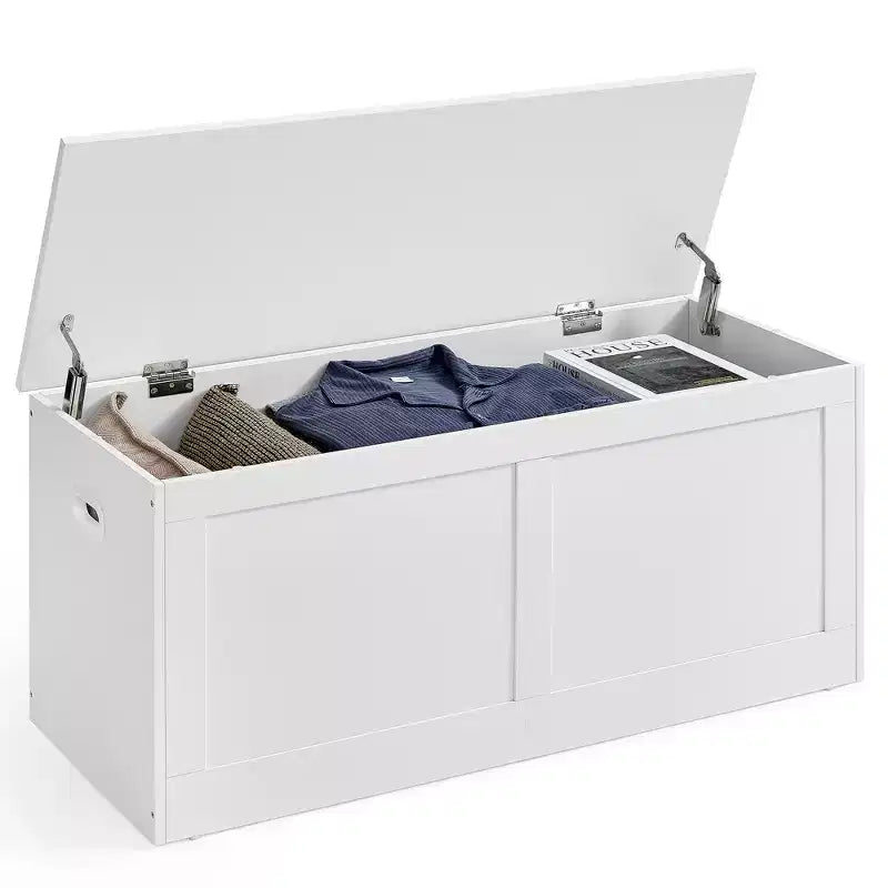 Cassapanca in legno con coperchio di sicurezza – 100 cm L x 40 cm P x 46,5 cm A, MDF, Grigio Scuro