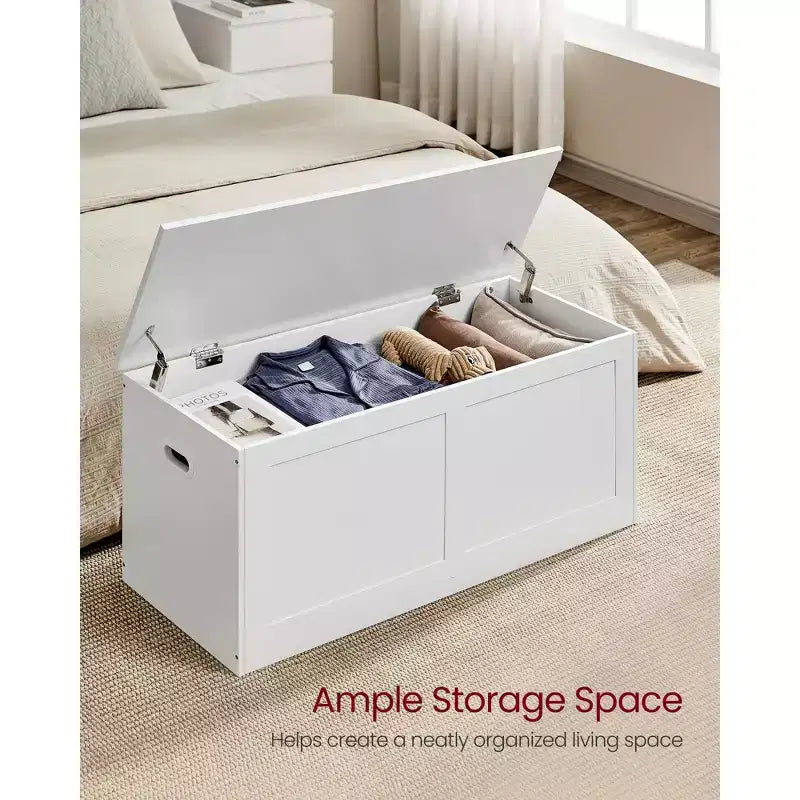 Cassapanca in legno con coperchio di sicurezza – 100 cm L x 40 cm P x 46,5 cm A, MDF, Grigio Scuro