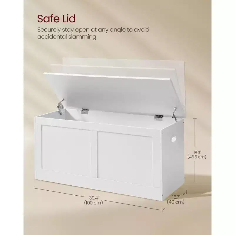 Cassapanca in legno con coperchio di sicurezza – 100 cm L x 40 cm P x 46,5 cm A, MDF, Grigio Scuro