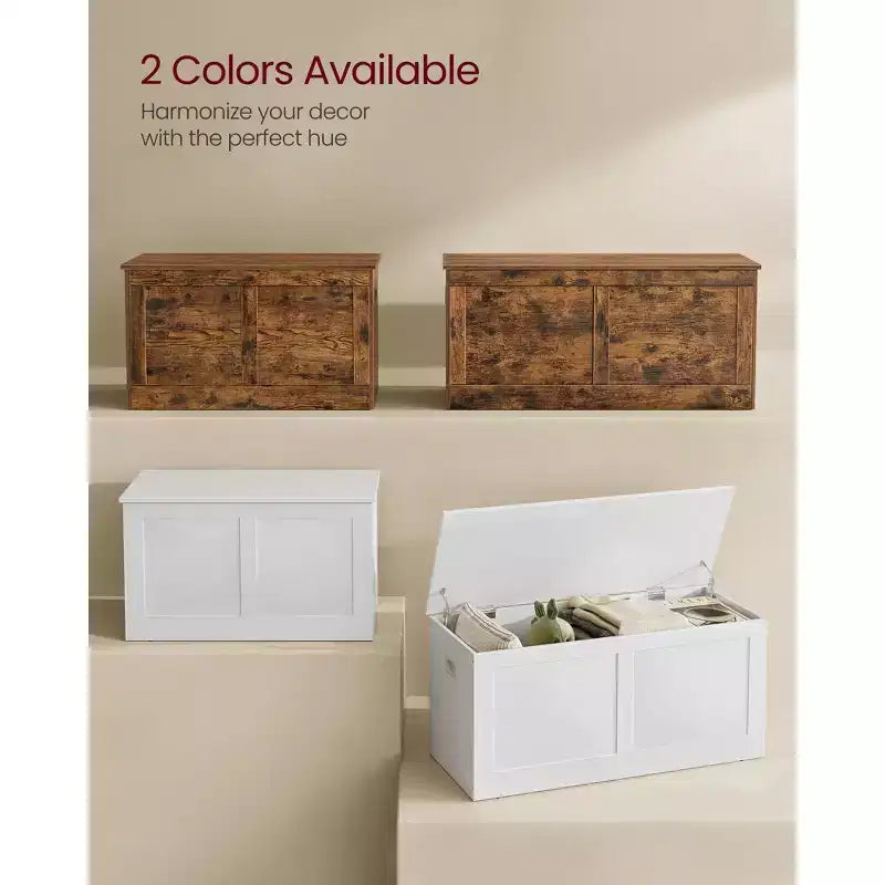 Cassapanca in legno con coperchio di sicurezza – 100 cm L x 40 cm P x 46,5 cm A, MDF, Grigio Scuro