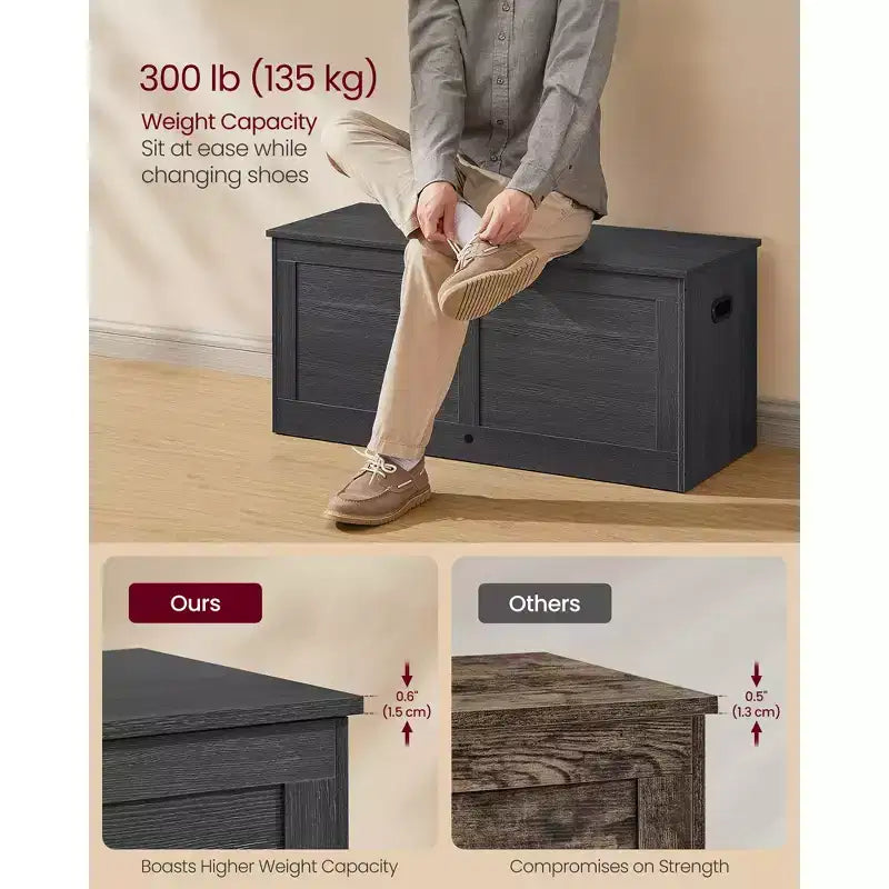 Cassapanca in legno con coperchio di sicurezza – 100 cm L x 40 cm P x 46,5 cm A, MDF, Grigio Scuro