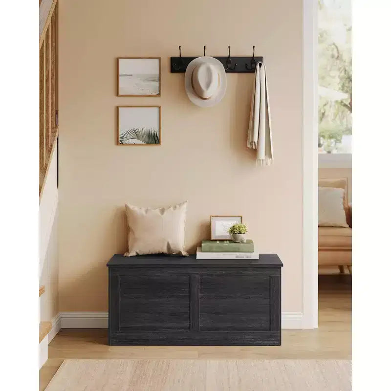 Cassapanca in legno con coperchio di sicurezza – 100 cm L x 40 cm P x 46,5 cm A, MDF, Grigio Scuro