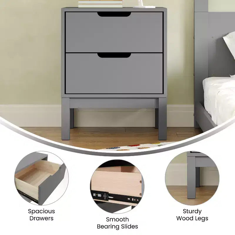 Comodino a doppio cassetto per bambini – Struttura in legno massello, tavolino per la cameretta dei bambini