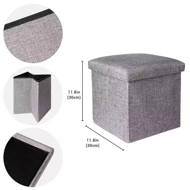 Pouf contenitore pieghevole cubo – Sgabello, poggiapiedi e tavolino 4 in 1, 30 x 30 x 30 cm, Grigio lino
