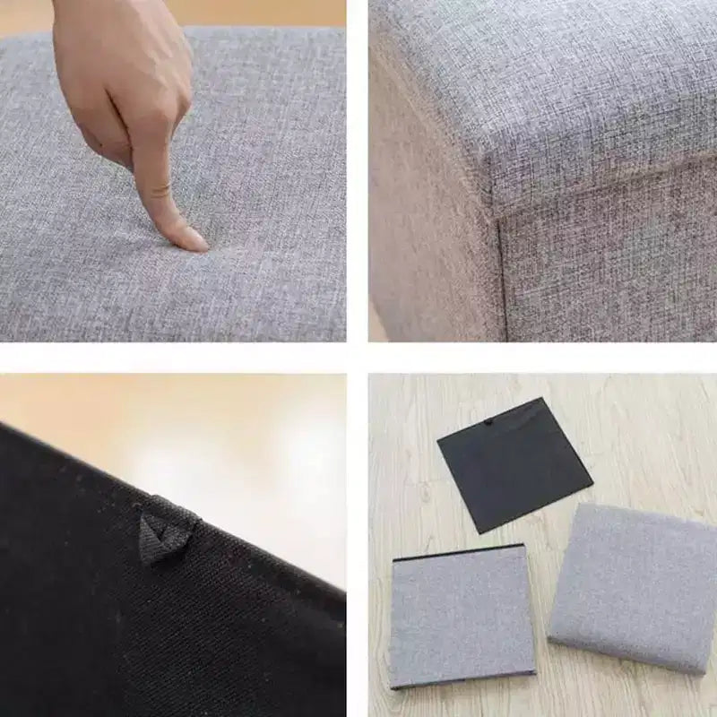 Pouf contenitore pieghevole cubo – Sgabello, poggiapiedi e tavolino 4 in 1, 30 x 30 x 30 cm, Grigio lino