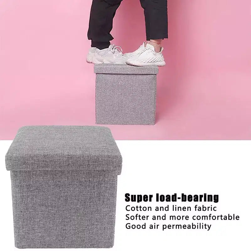 Pouf contenitore pieghevole cubo – Sgabello, poggiapiedi e tavolino 4 in 1, 30 x 30 x 30 cm, Grigio lino