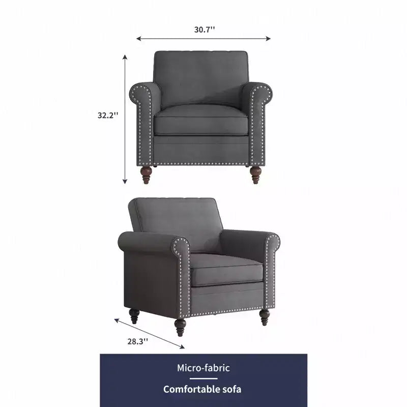 Poltrona d'accento in lino Mid-Century – Poltrona singola con struttura in legno