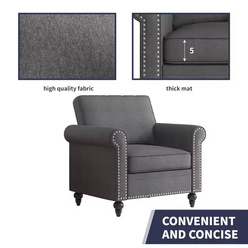 Poltrona d'accento in lino Mid-Century – Poltrona singola con struttura in legno