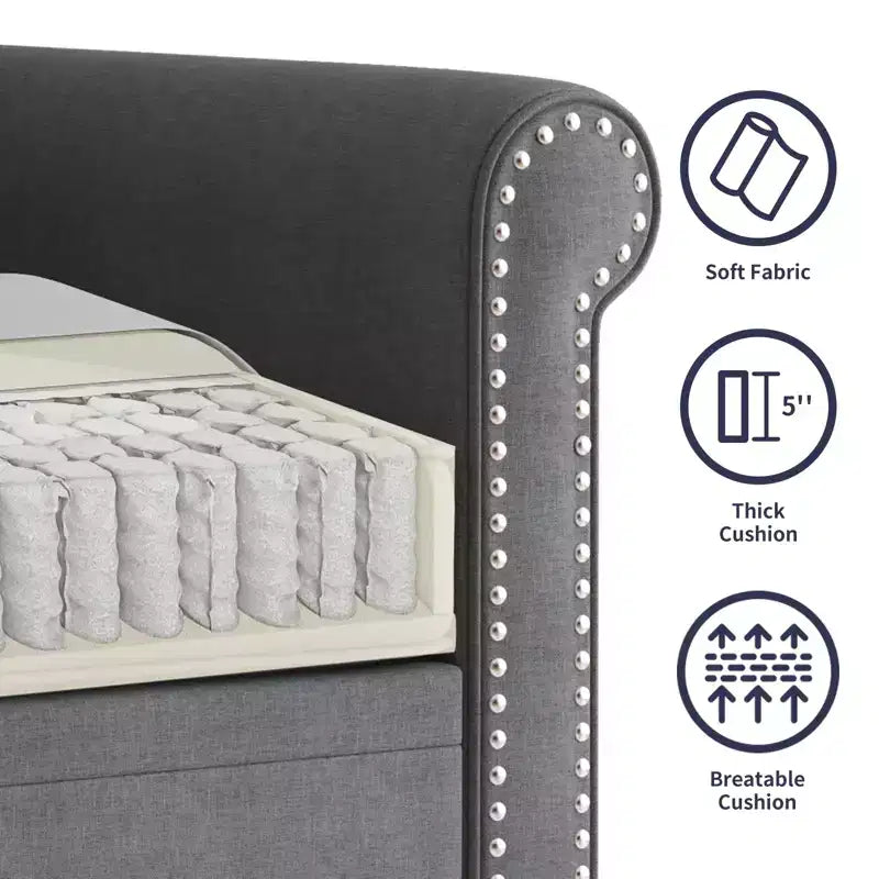 Poltrona d'accento in lino Mid-Century – Poltrona singola con struttura in legno