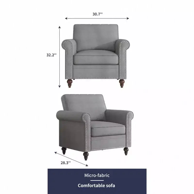 Poltrona d'accento in lino Mid-Century – Poltrona singola con struttura in legno