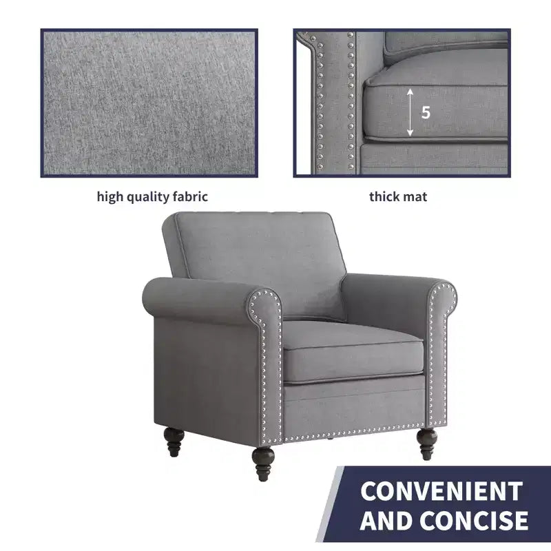 Poltrona d'accento in lino Mid-Century – Poltrona singola con struttura in legno