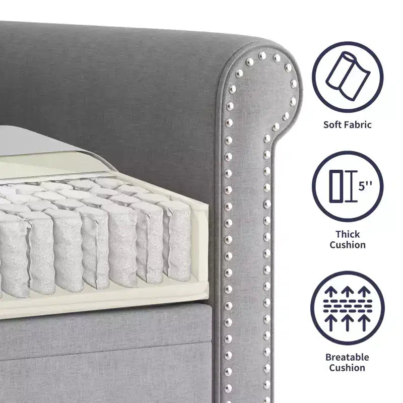 Poltrona d'accento in lino Mid-Century – Poltrona singola con struttura in legno