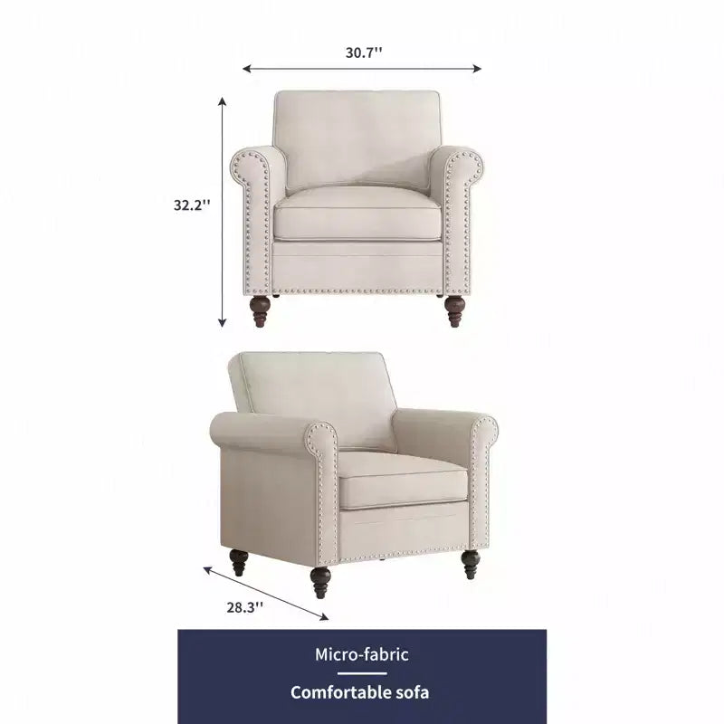 Poltrona d'accento in lino Mid-Century – Poltrona singola con struttura in legno